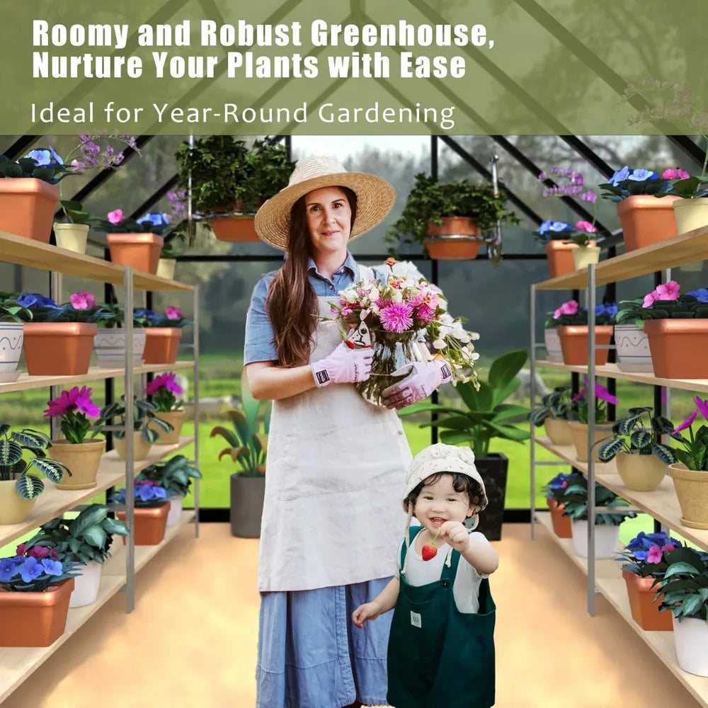 XMSJ 6x8 Ft Polycarbonate Greenhouse With Roof Vent For Outdoor Gardeners Heavy Duty Walk In Aluminum