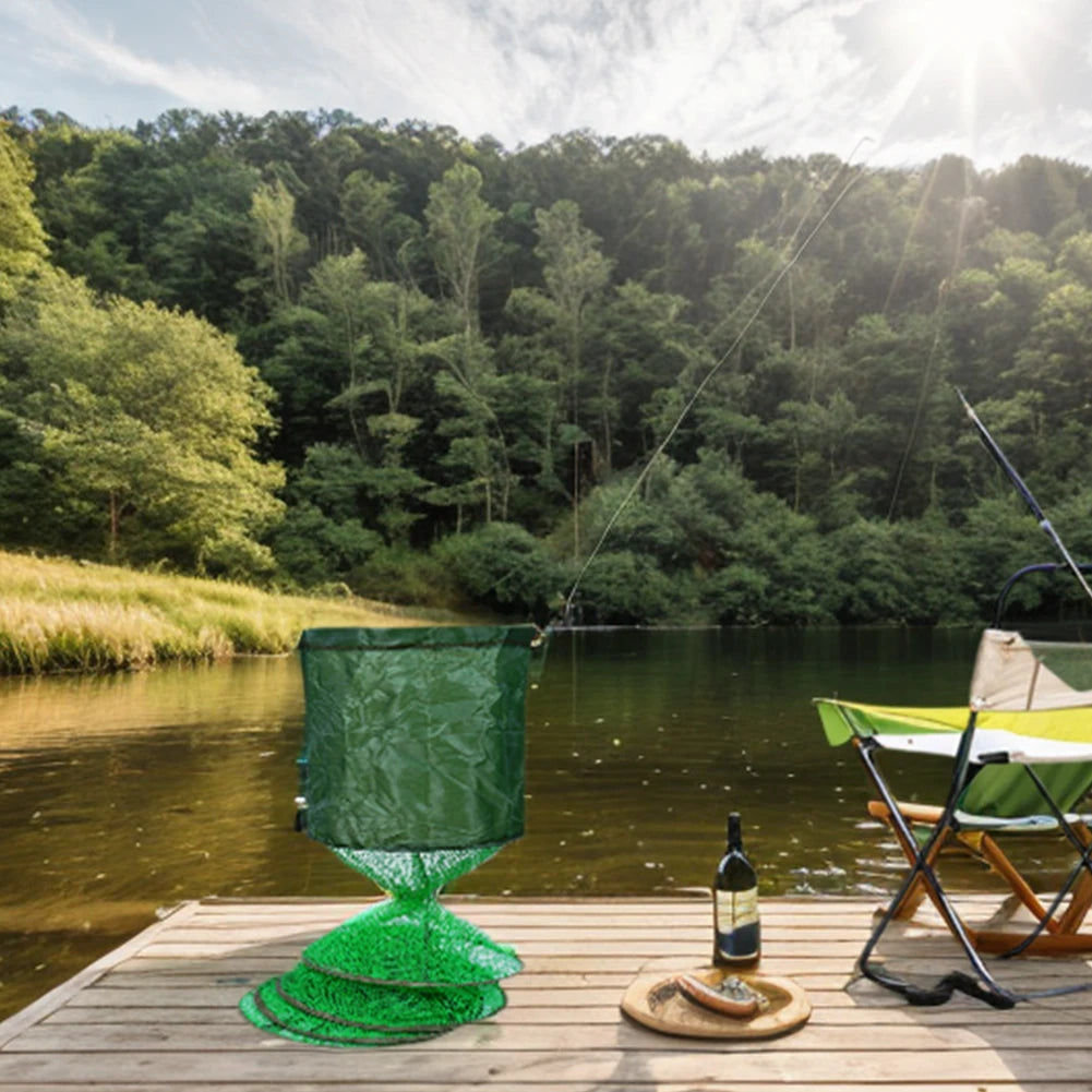 Telescopic Fyke Net Stainless Steel Ring Folding Fishing Net Fishing Trap Net Outdoor Fishing Gear