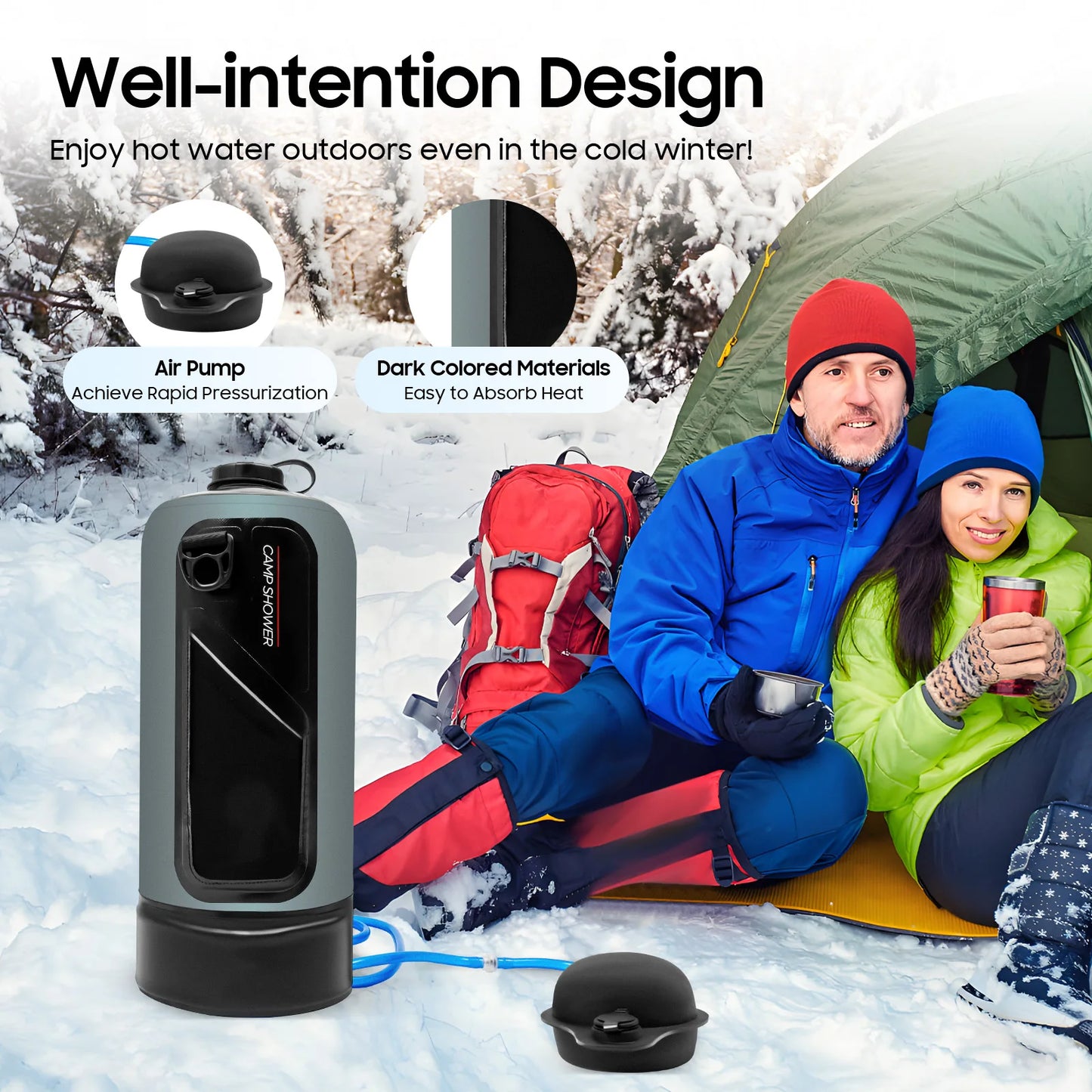 12L Camping Shower Solar Shower Garden Shower with Pump, Removable Hose Shower Bag for Hiking, Outdoor, Climbing, 3 Gallons