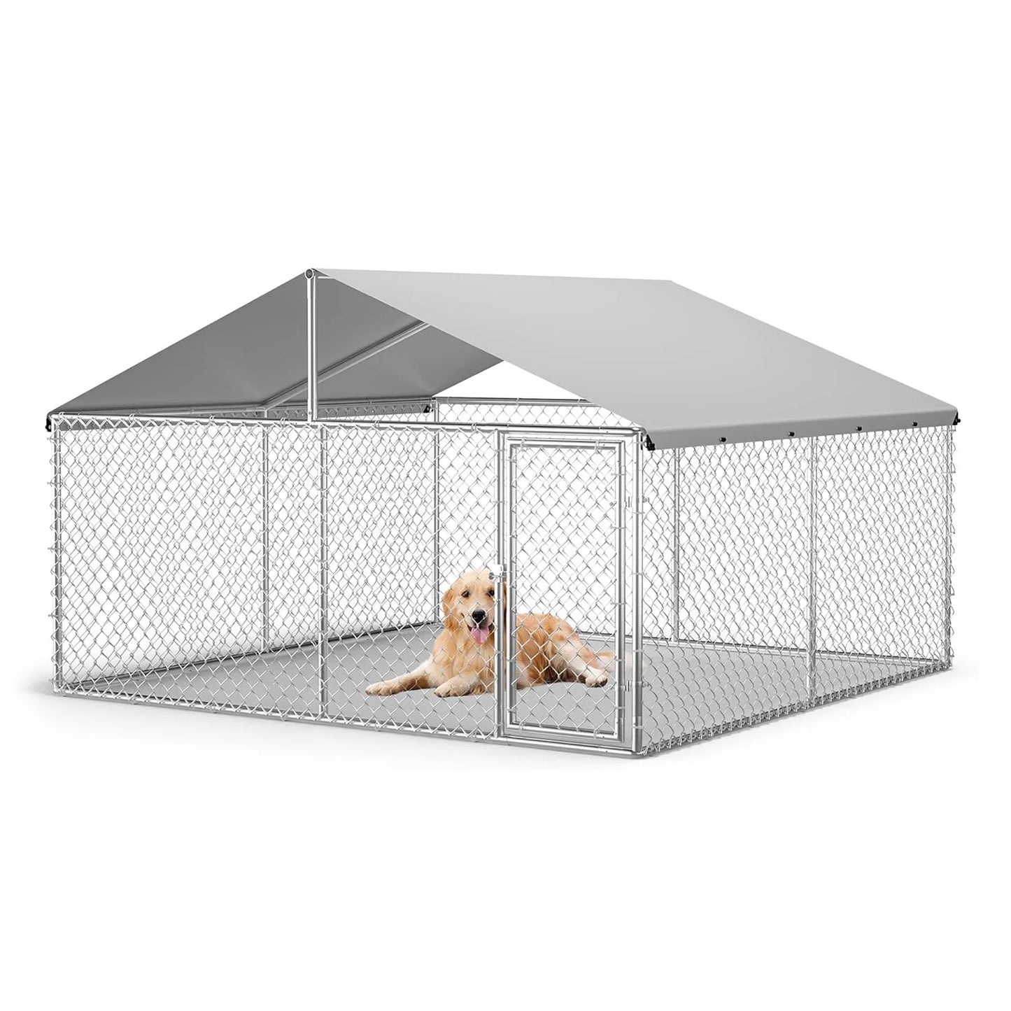 10x10x6ft Heavy Duty Outdoor Dog Kennel With Waterproof UV Cover Galvanized Chain Link Enclosure For Backyard Farm & Pet Run