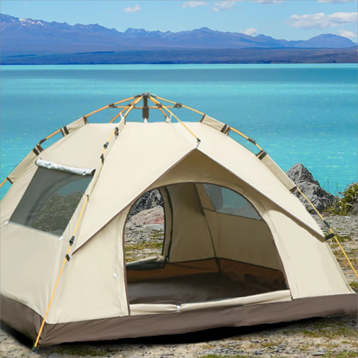 Pakicetus Auto Opening Camping Tent Three To Four People With Two Doors And Two Windows Waterproof 1500mm