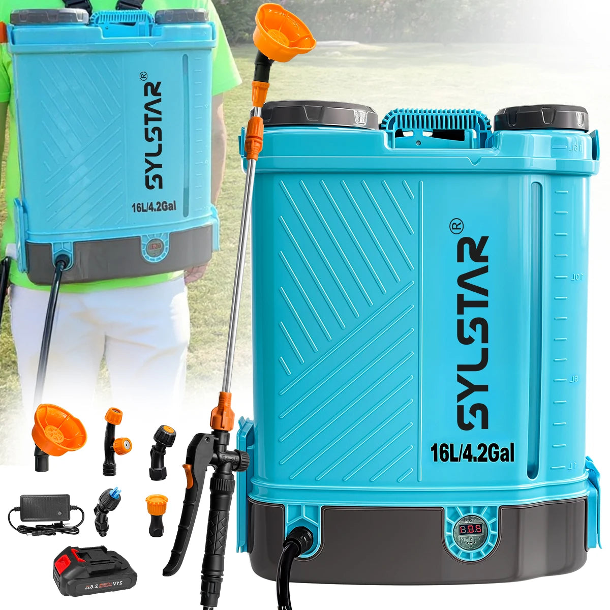 SYLSTAR Battery Powered Backpack Sprayer 100 PSI 5 Nozzles