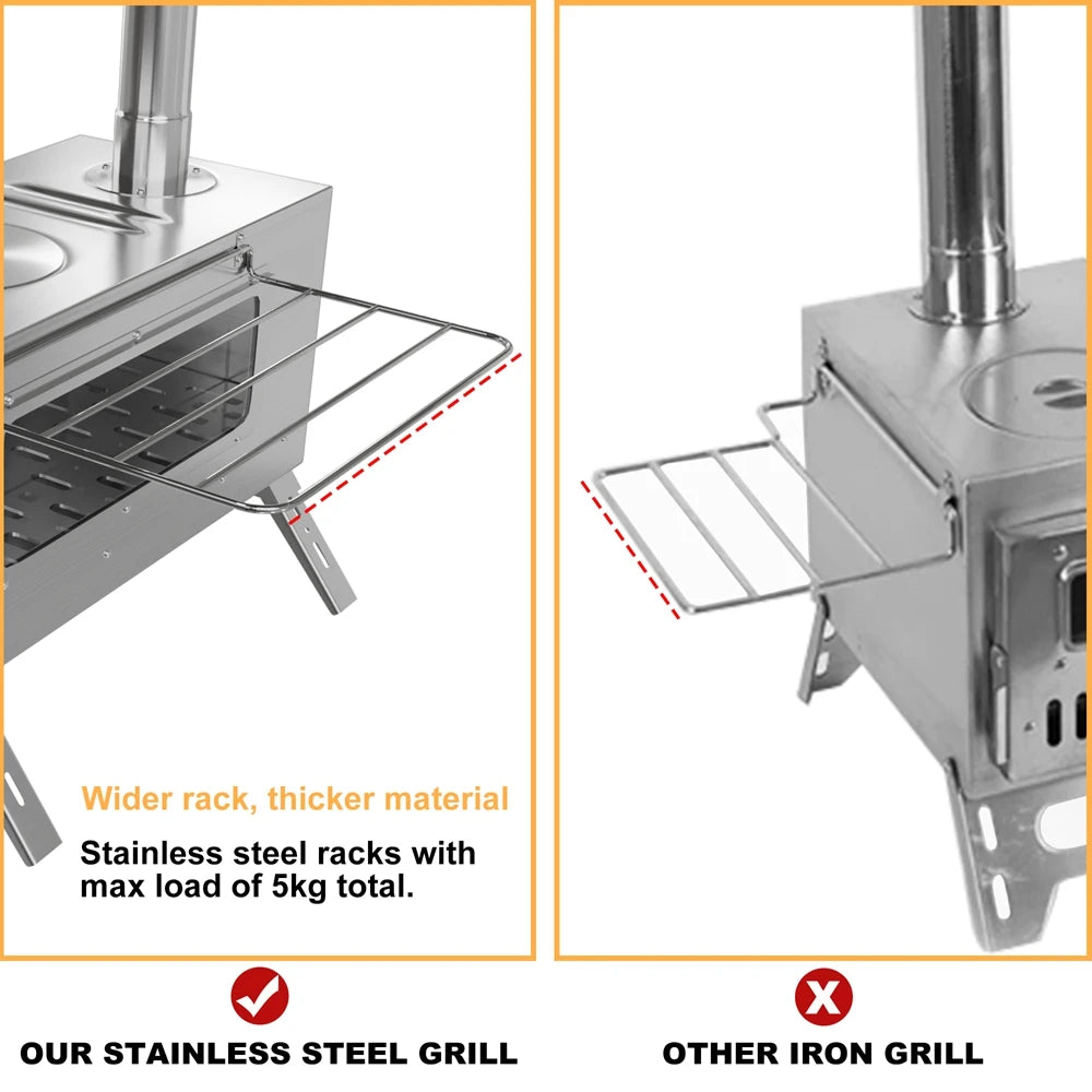 Portable Stainless Hot Tent Stove With Ceramic Glass Chimney Pipes