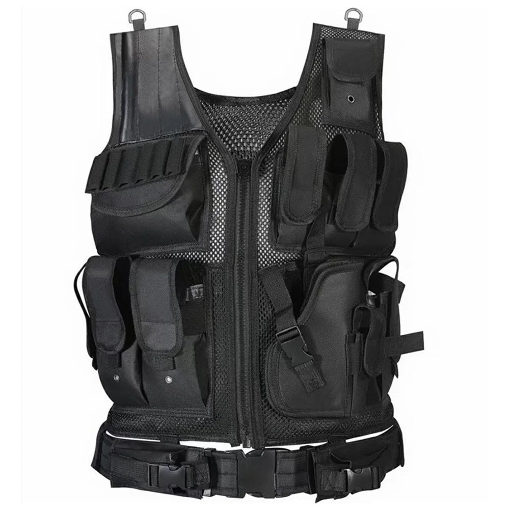 APWIKOGER Nylon Combat Body Armor Vest Multi-Pocket Adjustable Mesh Airsoft