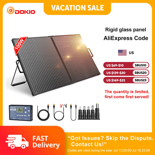 DOKIO 100W Portable Foldable Solar Panel Kit With 12V Controller