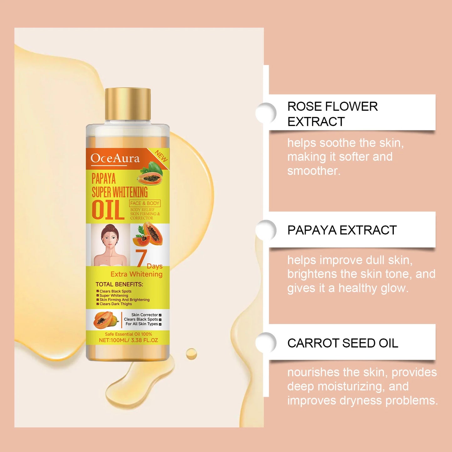 OceAura Papaya Face and Body Oil for Brightening and Firming