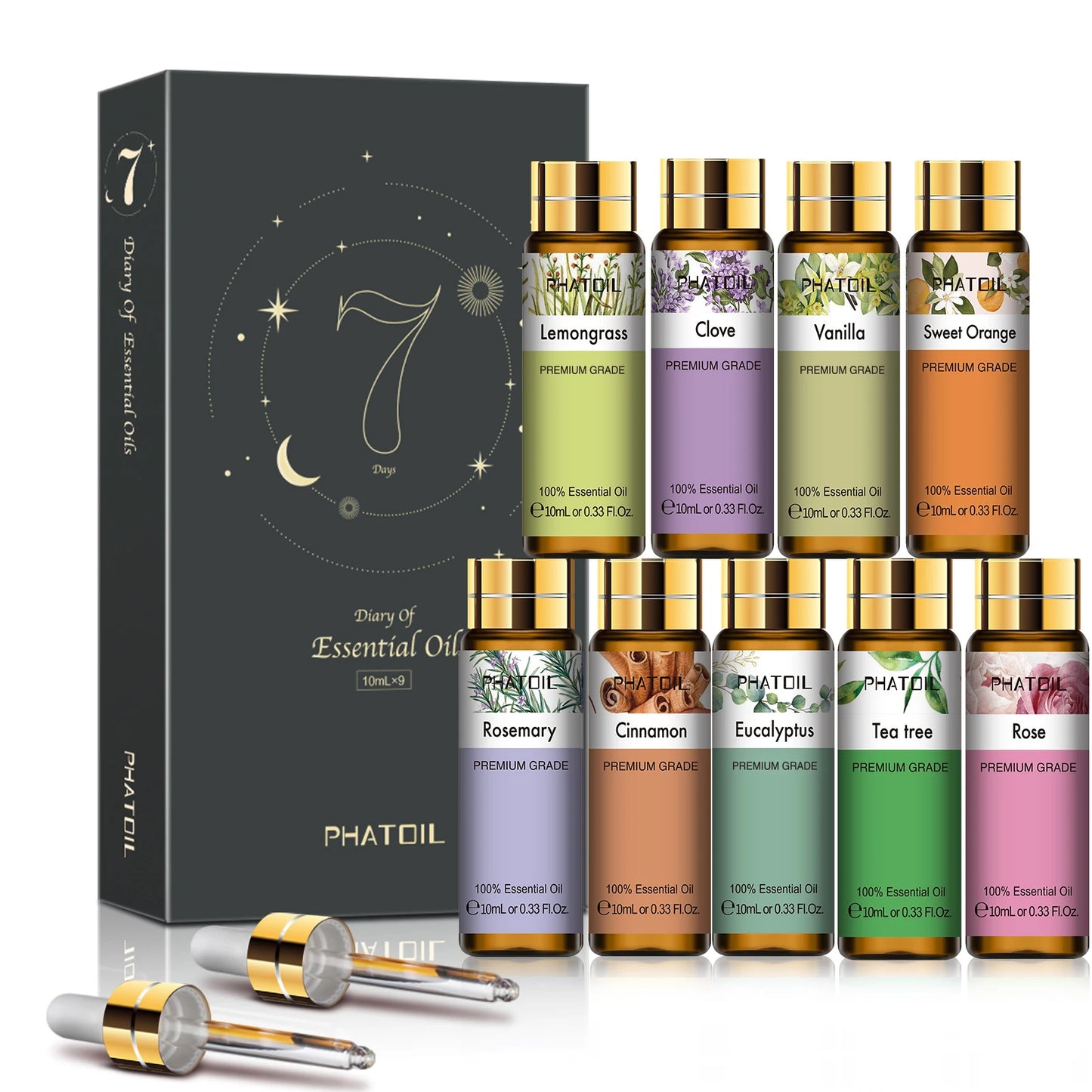 PHATOIL 9pcs Gift Set Pure Essential Oils Kit Vanilla Sandalwood
