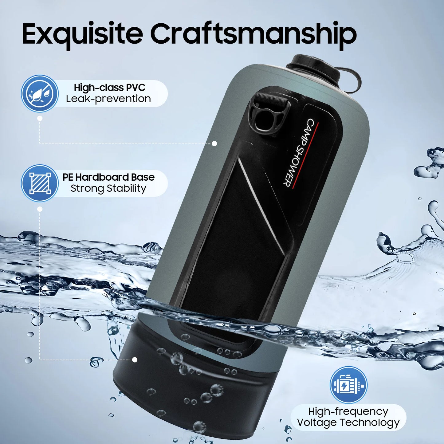 12L Camping Shower Solar Shower Garden Shower with Pump, Removable Hose Shower Bag for Hiking, Outdoor, Climbing, 3 Gallons