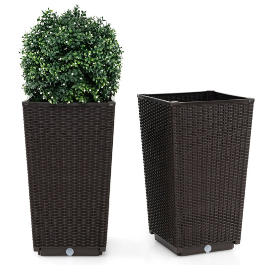 Lifezeal 23 Inch Tall Planters Set Of 2 Rattan Wicker Self Watering Pots For Home Office Garden