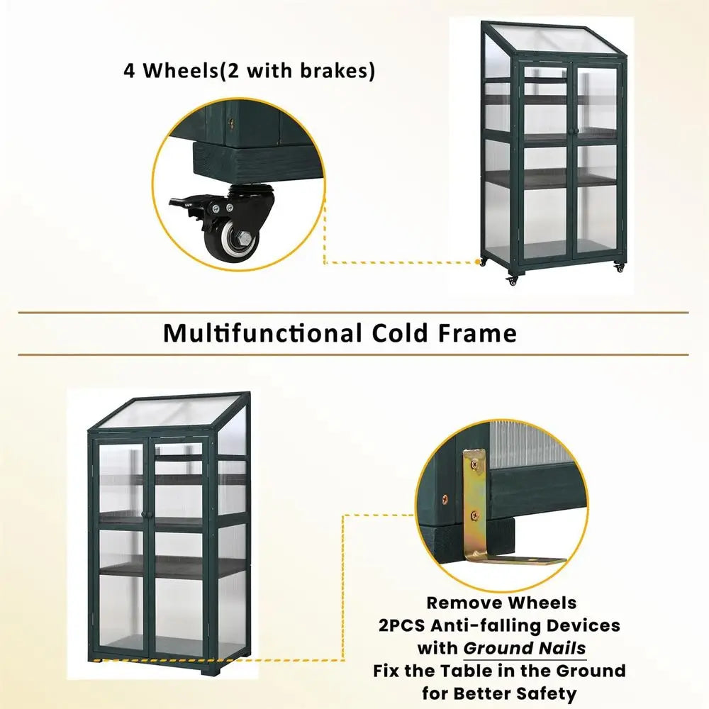 Portable Cold Frame Greenhouse With Wheels And Adjustable Shelves