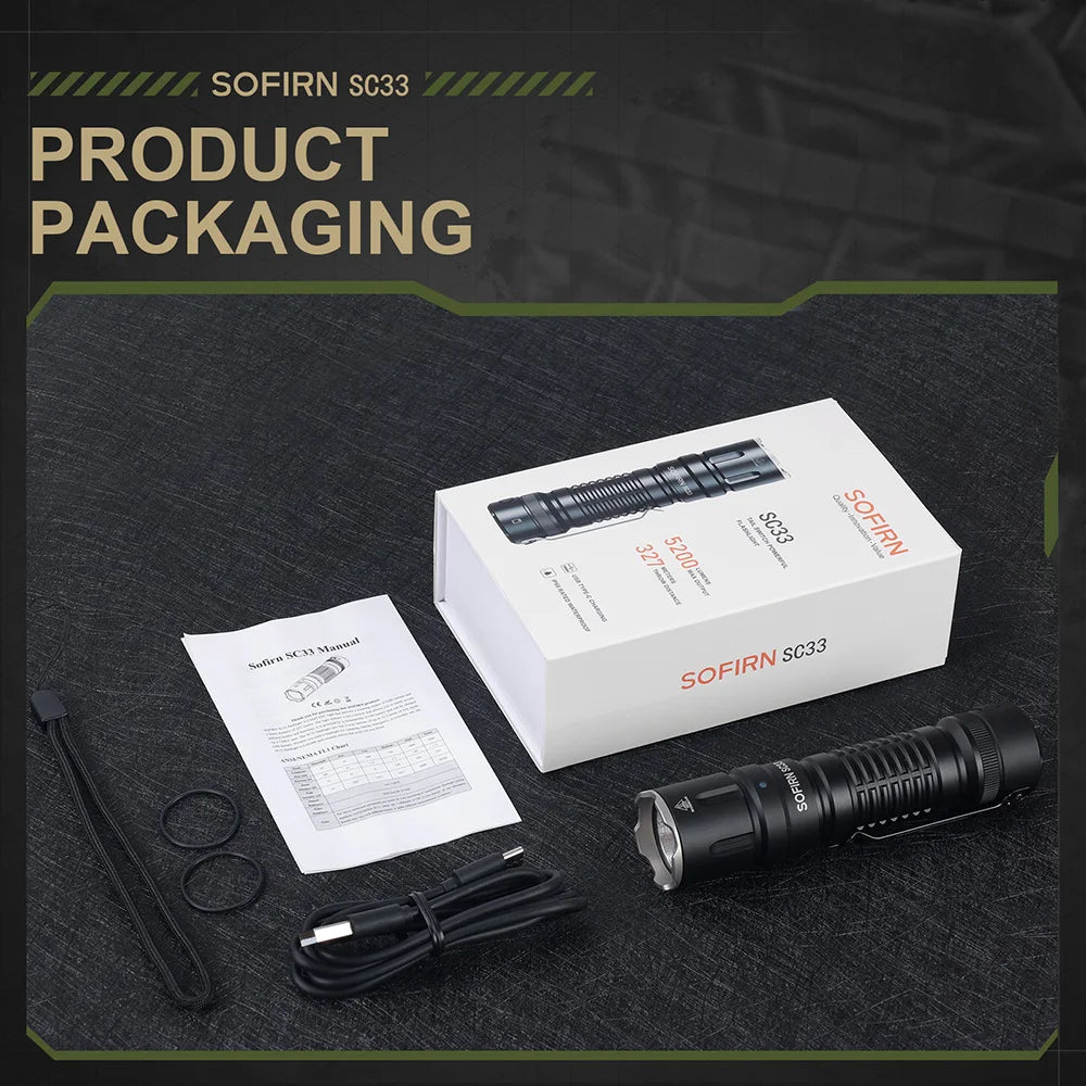 Sofirn SC33 XHP70 HI LED Flashlight 5200lm USB C Rechargeable Tail E Switch Torch For Outdoor Enthusiasts