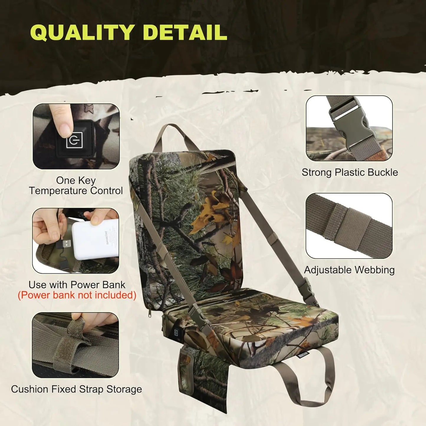 XMSJ Heated Hunting Seat Cushion With Backrest For Tree Stand