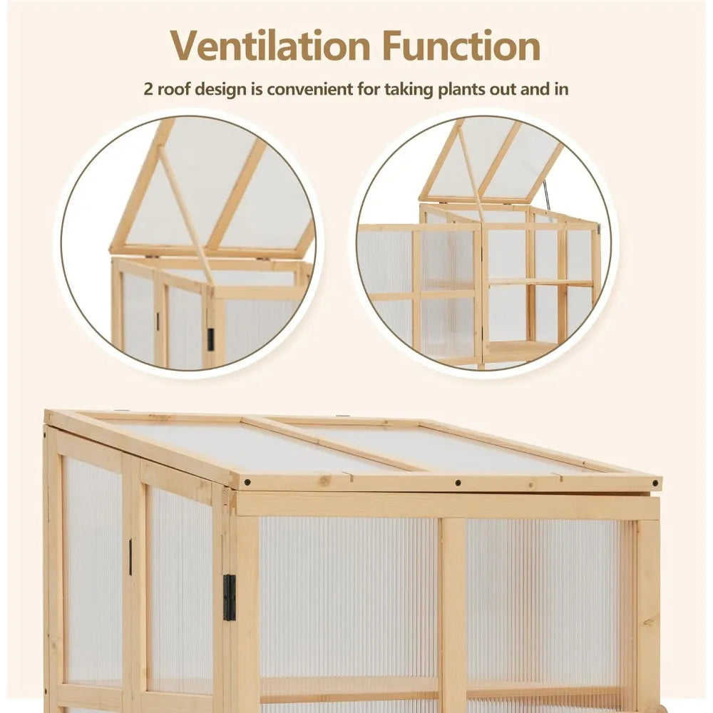 Wooden Greenhouse Cabinet With Transparent Polycarbonate Panel And Double Doors