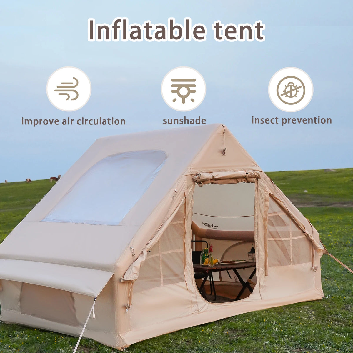 Pakicetus Inflatable Family Camping Tent With Stove Plug