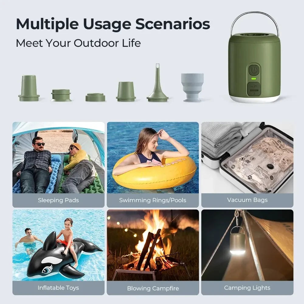 WESTTUNE Tiny Air Pump with Camping Lantern 4.5kPa Air Pump with Magnetic Design for Inflatable Air Mattress Sleeping Pads