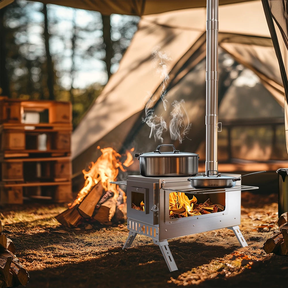 Portable Stainless Hot Tent Stove With Ceramic Glass Chimney Pipes