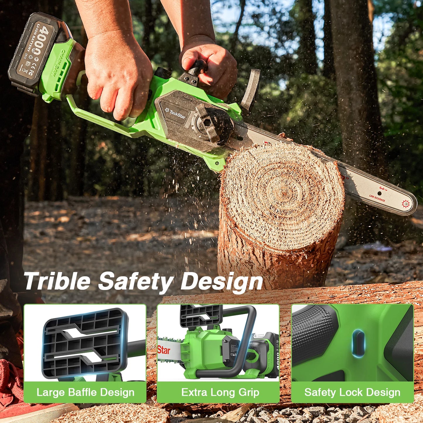 TaskStar Brushless Electric Chainsaw Cordless With 2 Rechargeable Batteries