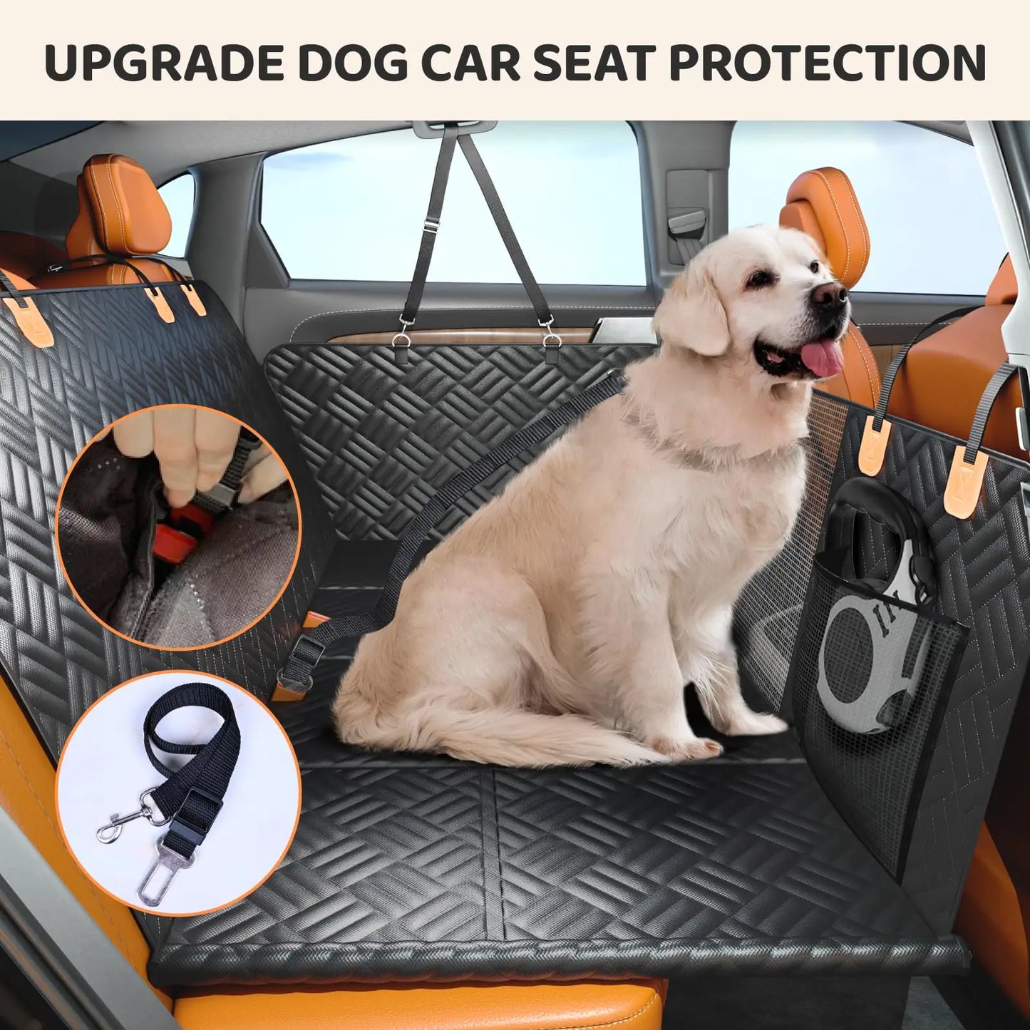 Car Rear Seat Dog Seat Cover Hammock With Hard Bottom Extender Washable 600D 400Lb Load For Dog Owners