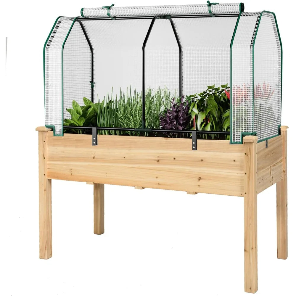 Raised Garden Bed With Greenhouse Cover For Backyard