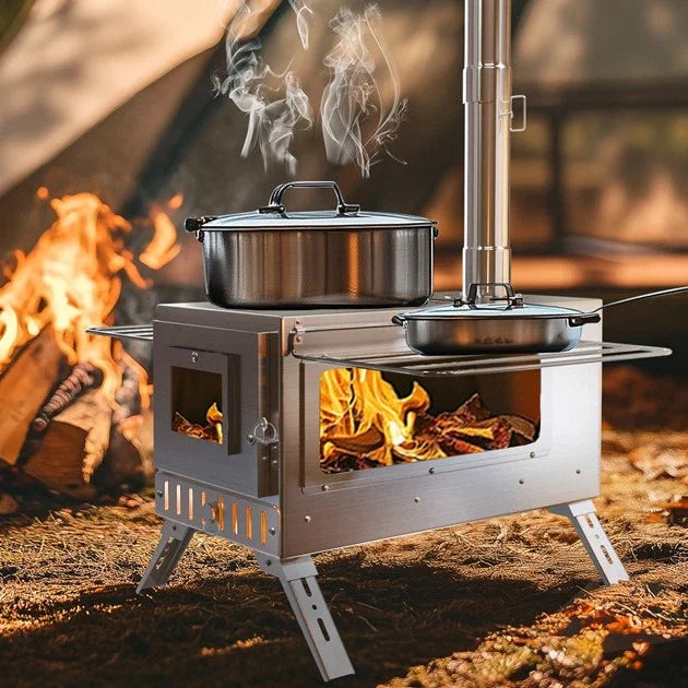 Portable Wood Burning Stove With 6 Stainless Chimney Pipes