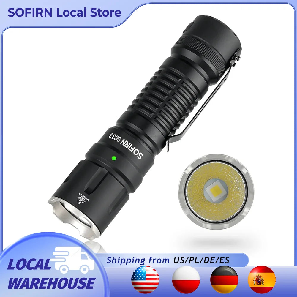 Sofirn SC33 XHP70 HI LED Flashlight 5200lm USB C Rechargeable Tail E Switch Torch For Outdoor Enthusiasts