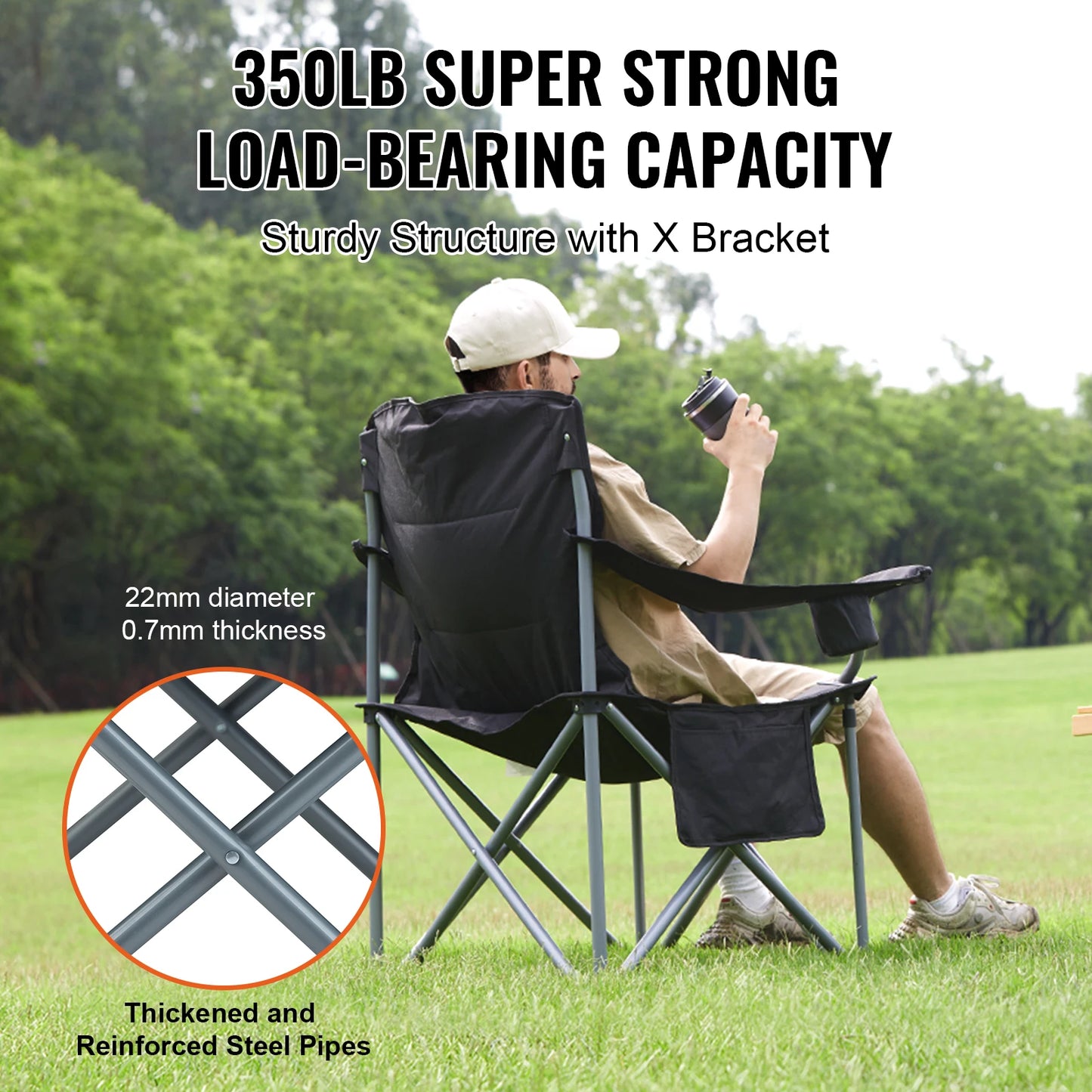 VEVOR Outdoor Camping Folding Chair With Lumbar Support And Side Pockets