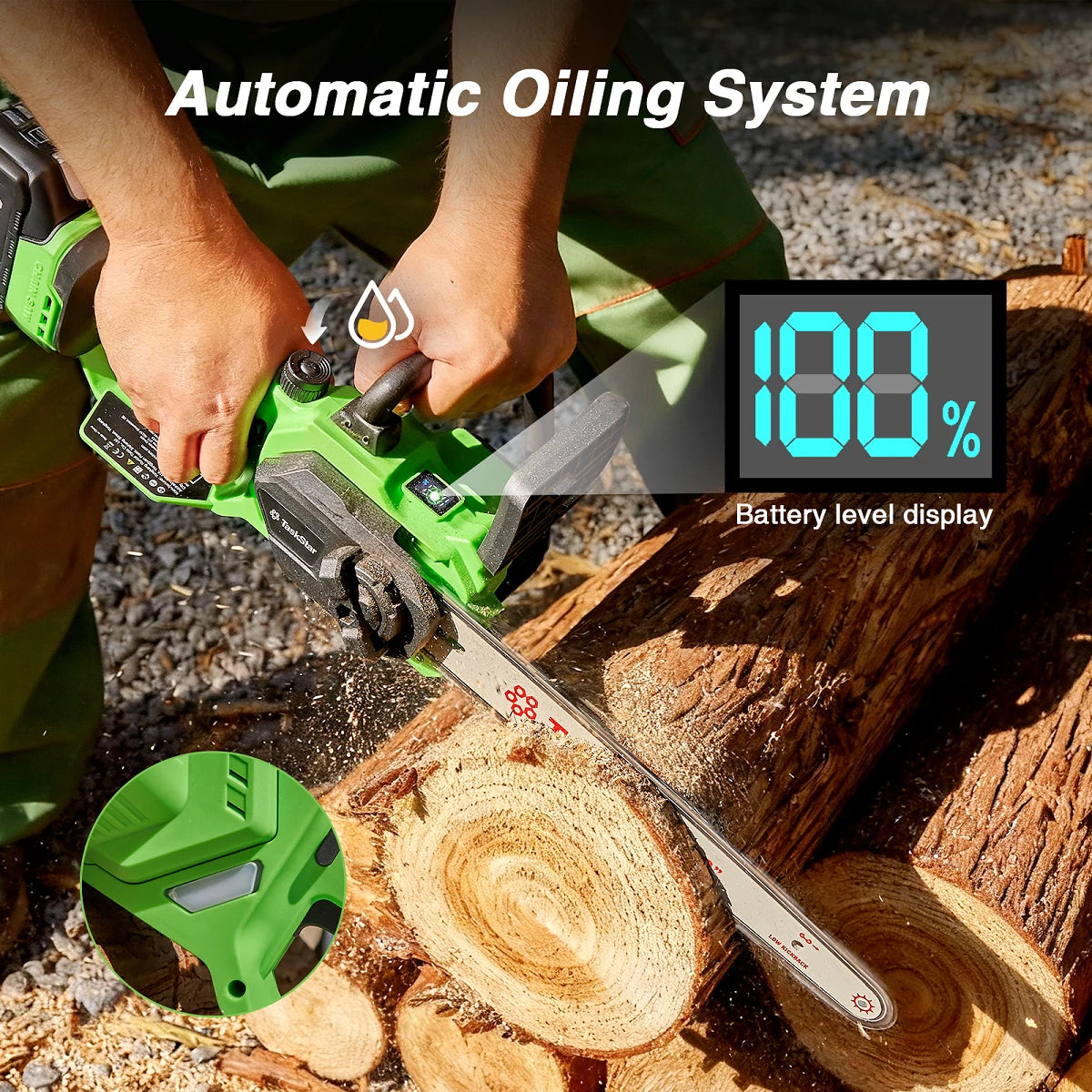 TaskStar Brushless Electric Chainsaw Cordless With 2 Rechargeable Batteries