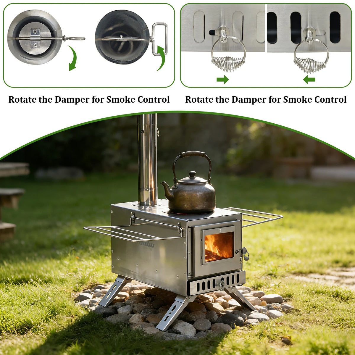 Portable Wood Burning Stove With Stainless Chimney Tubes For Camping