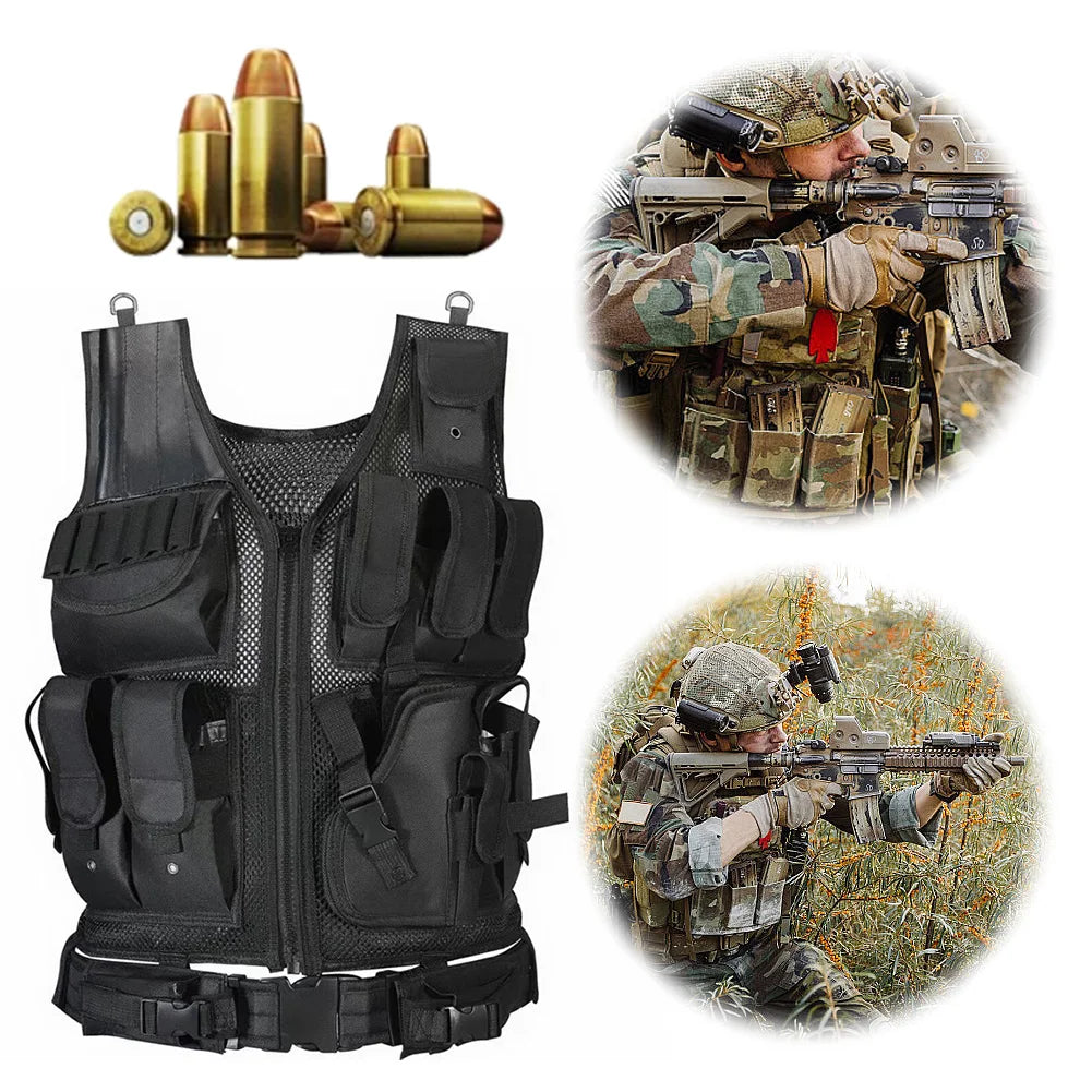 APWIKOGER Nylon Combat Body Armor Vest Multi-Pocket Adjustable Mesh Airsoft