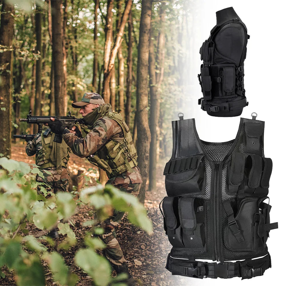 APWIKOGER Nylon Combat Body Armor Vest Multi-Pocket Adjustable Mesh Airsoft