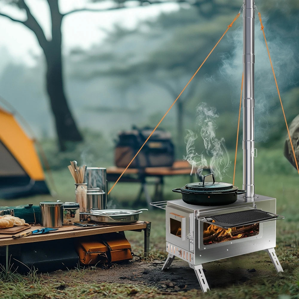 Portable Stainless Hot Tent Stove With Ceramic Glass Chimney Pipes