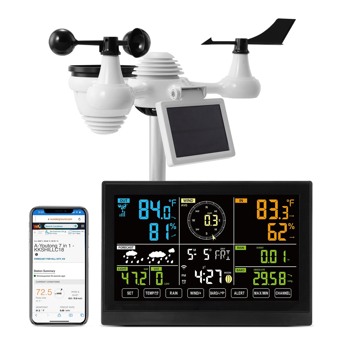 SucceBuy 7in1 WiFi Weather Station With Solar Outdoor Sensor