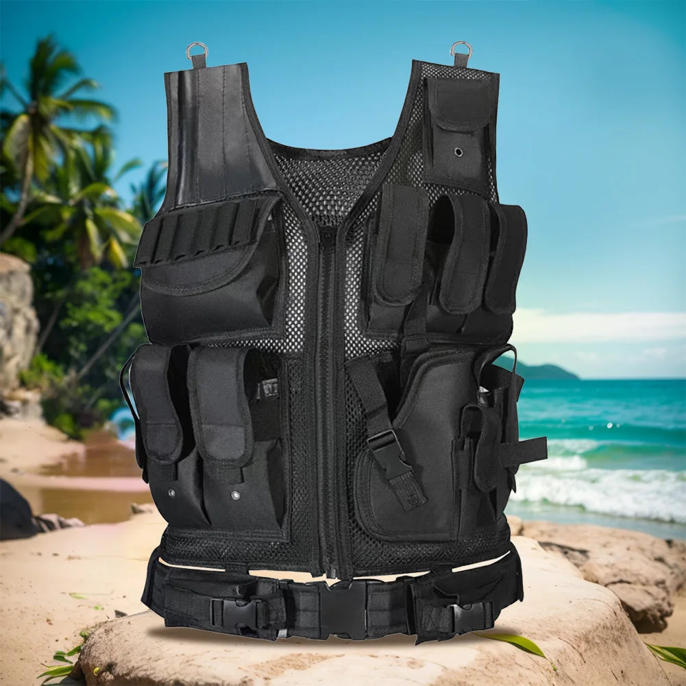 APWIKOGER Nylon Combat Body Armor Vest Multi-Pocket Adjustable Mesh Airsoft