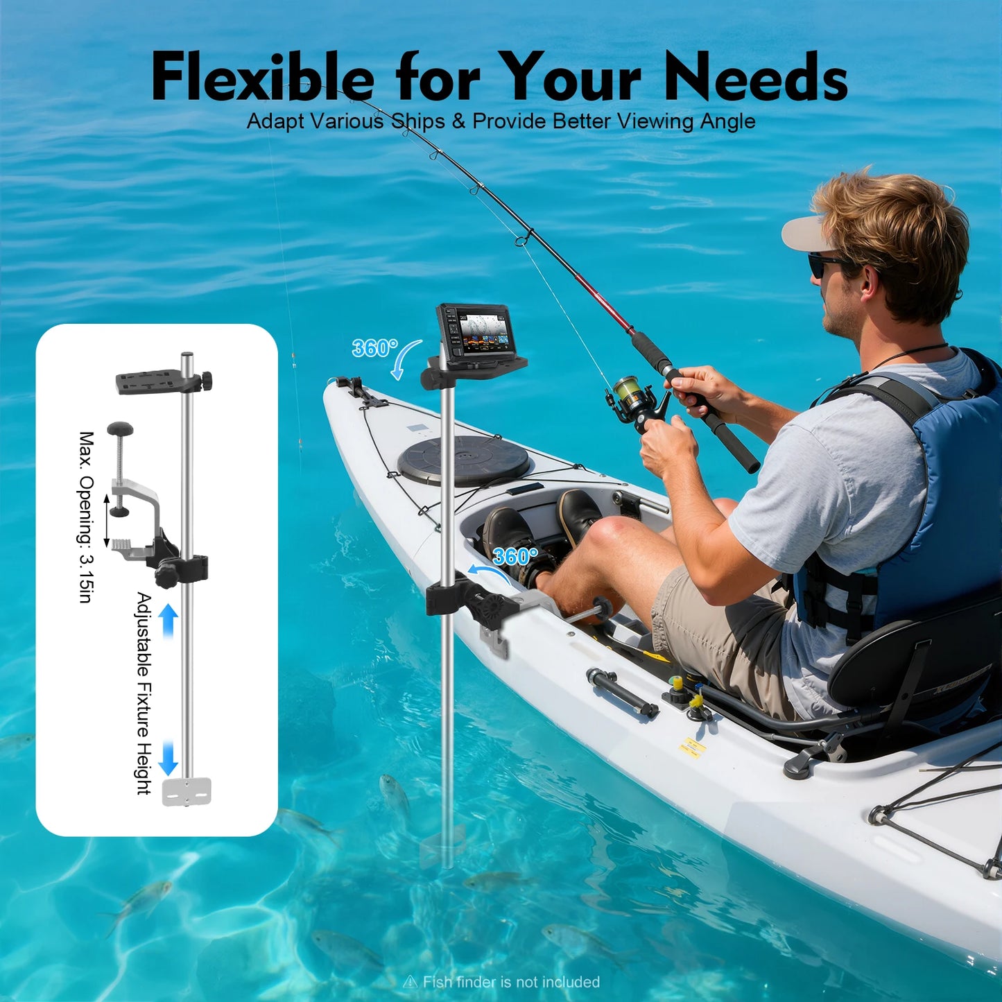 Portable Transducer Mount For Boat Kayak 360 Degree Fish Finder
