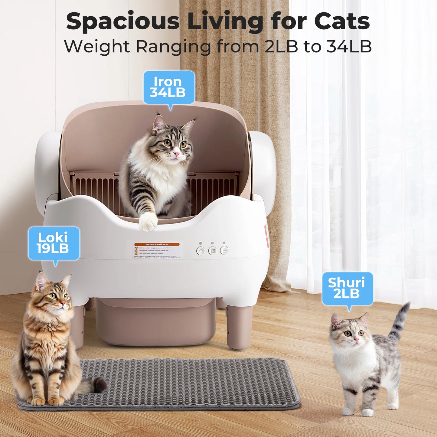 Automatic Cat Litter Box With App Control Lunapurr Self Cleaning Open Top For Multi Cat Homes Odor Free Large Waste Bin