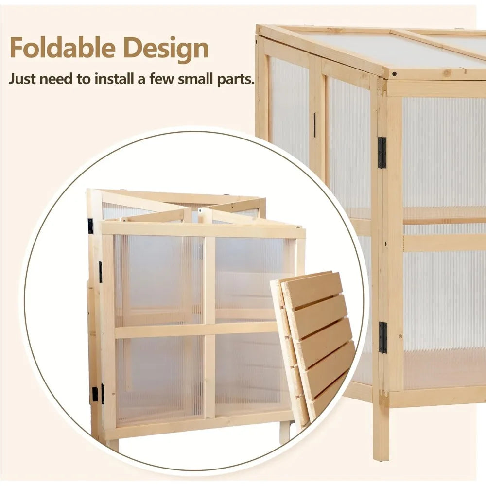 Wooden Greenhouse Cabinet With Transparent Polycarbonate Panel And Double Doors