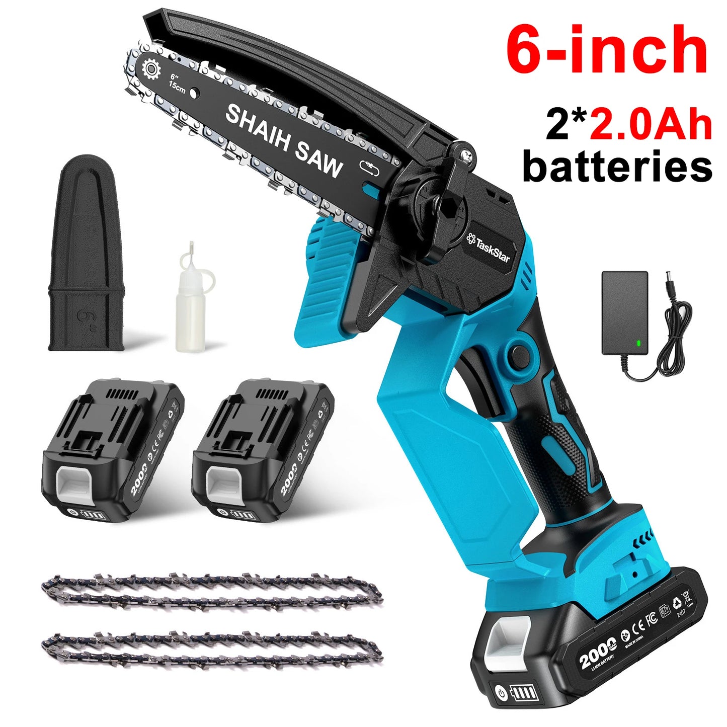 TaskStar Brushless Electric Chainsaw Cordless With 2 Rechargeable Batteries