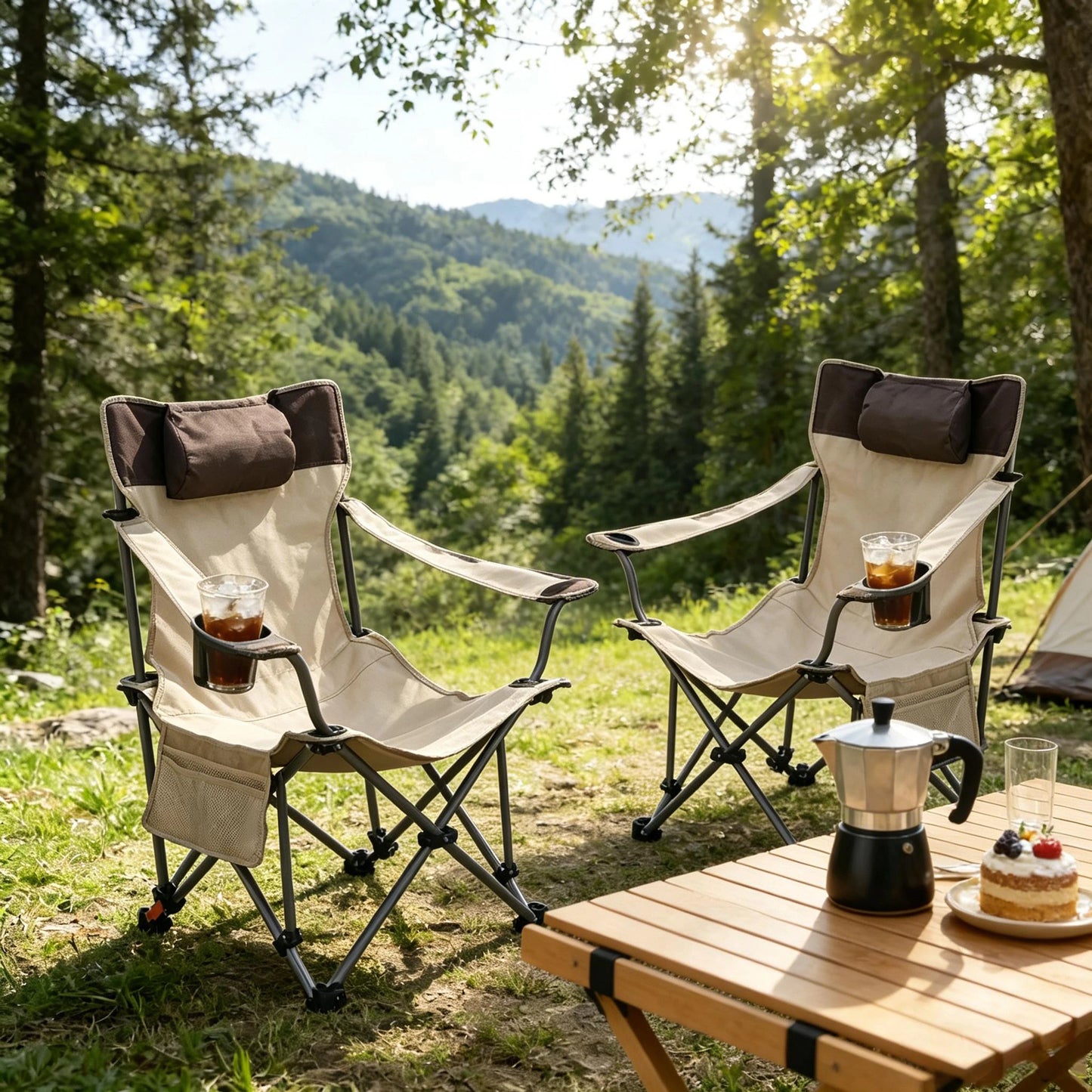 Adjustable Reclining Camping Chair With Handrails And Side Pockets