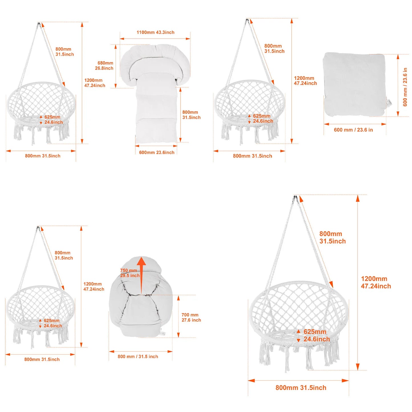 Hammock Chair Macrame Swinging Hanging Chair Outdoor Indoor