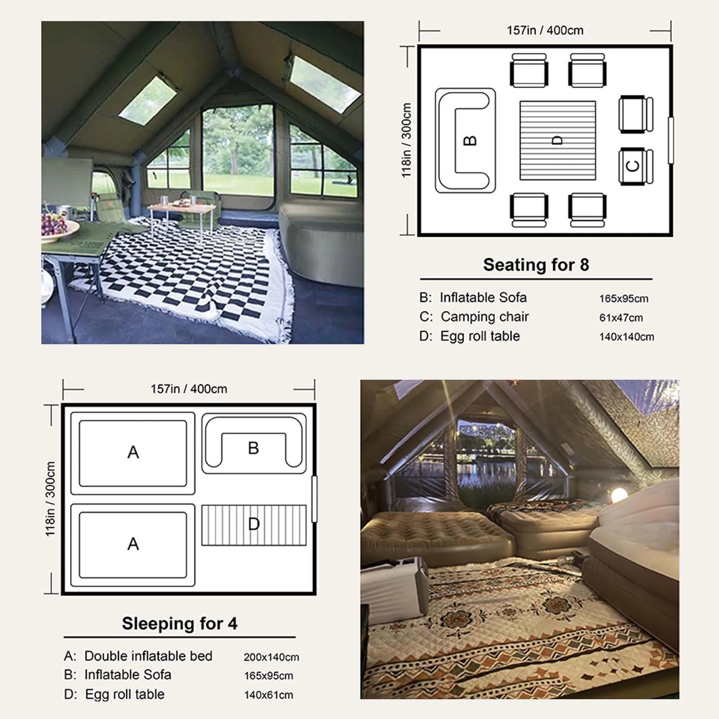 SENLEETO Waterproof Inflatable 4 Season Camping Tent For Glamping