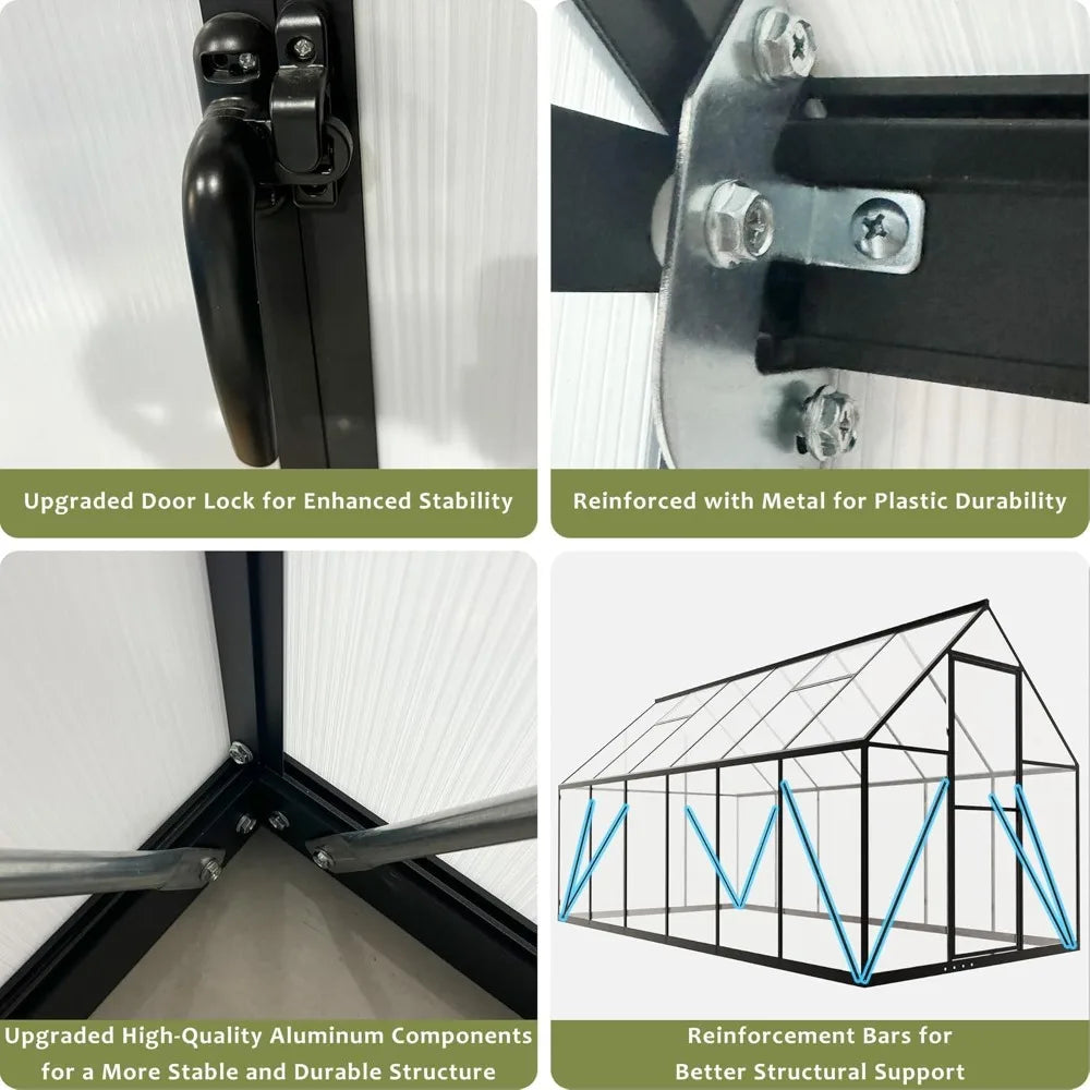 XMSJ 6x8 Ft Polycarbonate Greenhouse With Roof Vent For Outdoor Gardeners Heavy Duty Walk In Aluminum