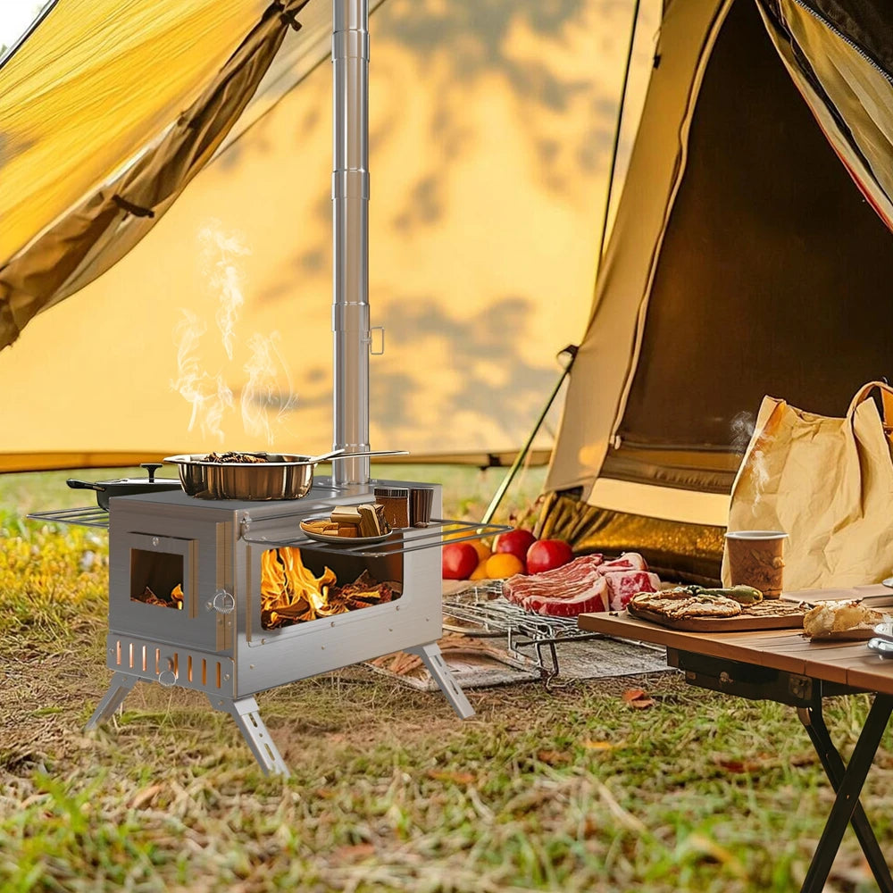 Portable Stainless Hot Tent Stove With Ceramic Glass Chimney Pipes