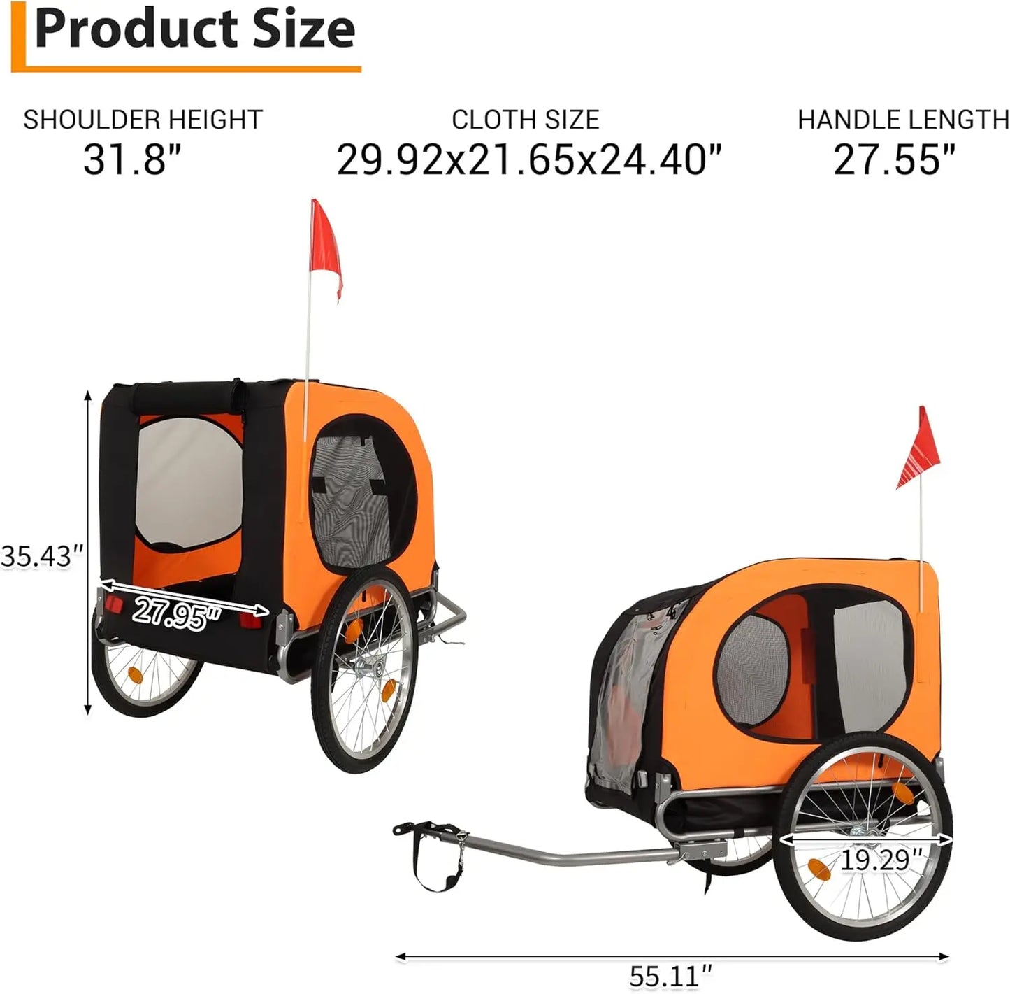Twister.CKB All Breeds Dog Bike Trailer Large Capacity 88 Lbs Foldable Oxford Fabric Quick Release Wheels