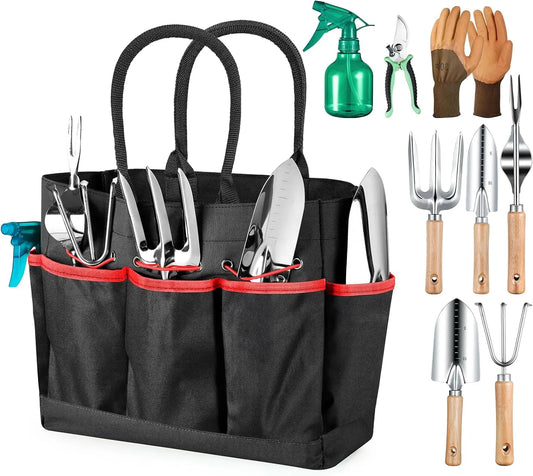 9-Piece Heavy Duty Gardening Hand Tools Set With Organizer Bag Rust-Proof