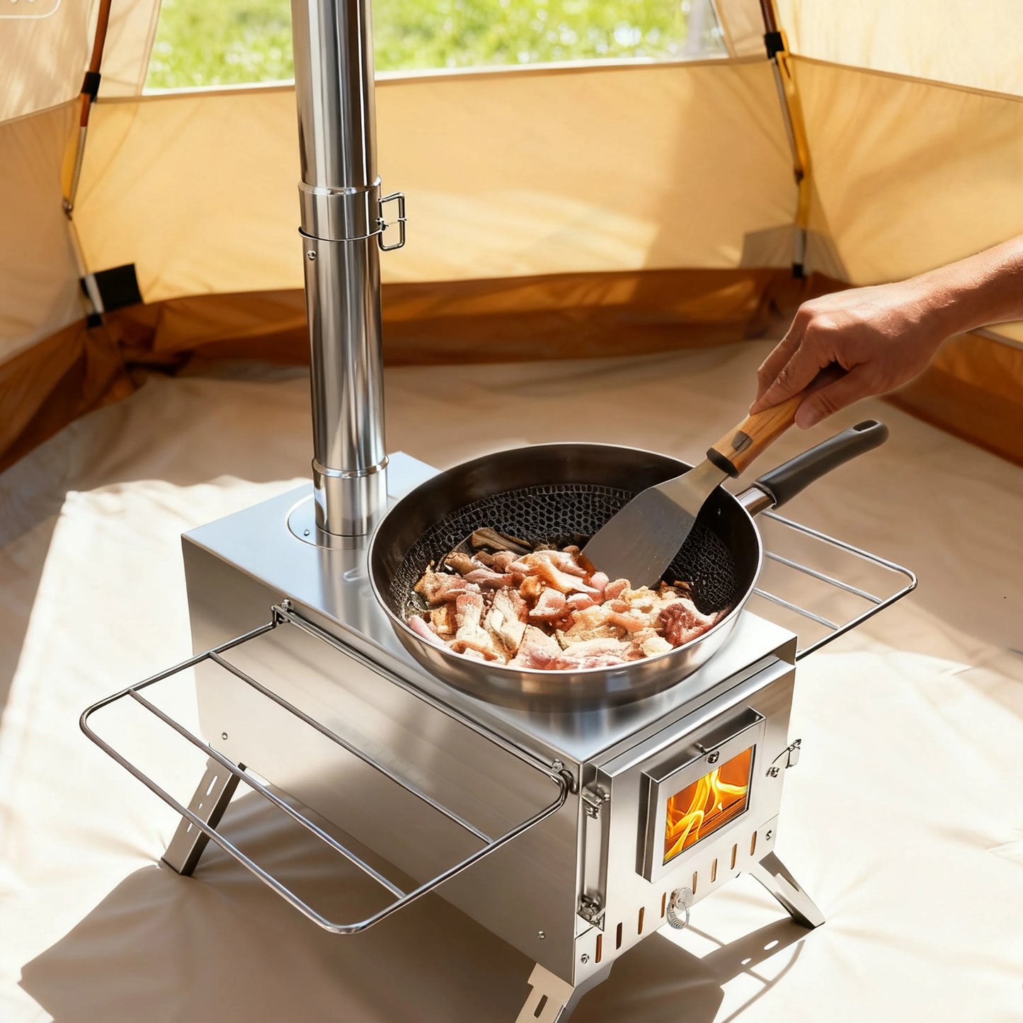 Portable Stainless Hot Tent Stove With Ceramic Glass Chimney Pipes