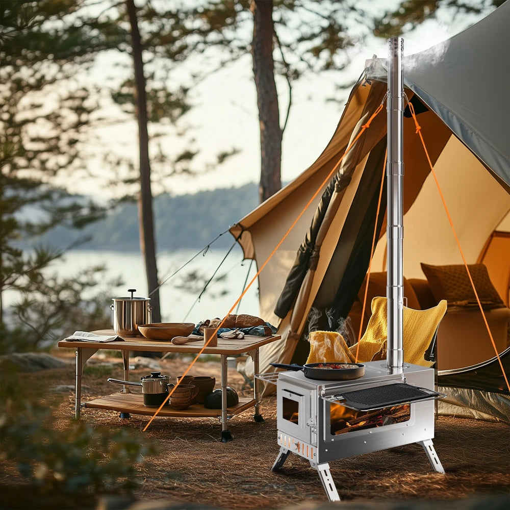 Portable Stainless Hot Tent Stove With Ceramic Glass Chimney Pipes