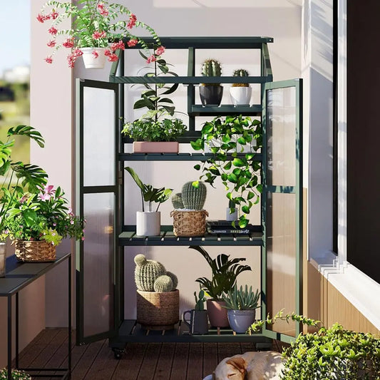Portable Cold Frame Greenhouse With Wheels And Adjustable Shelves