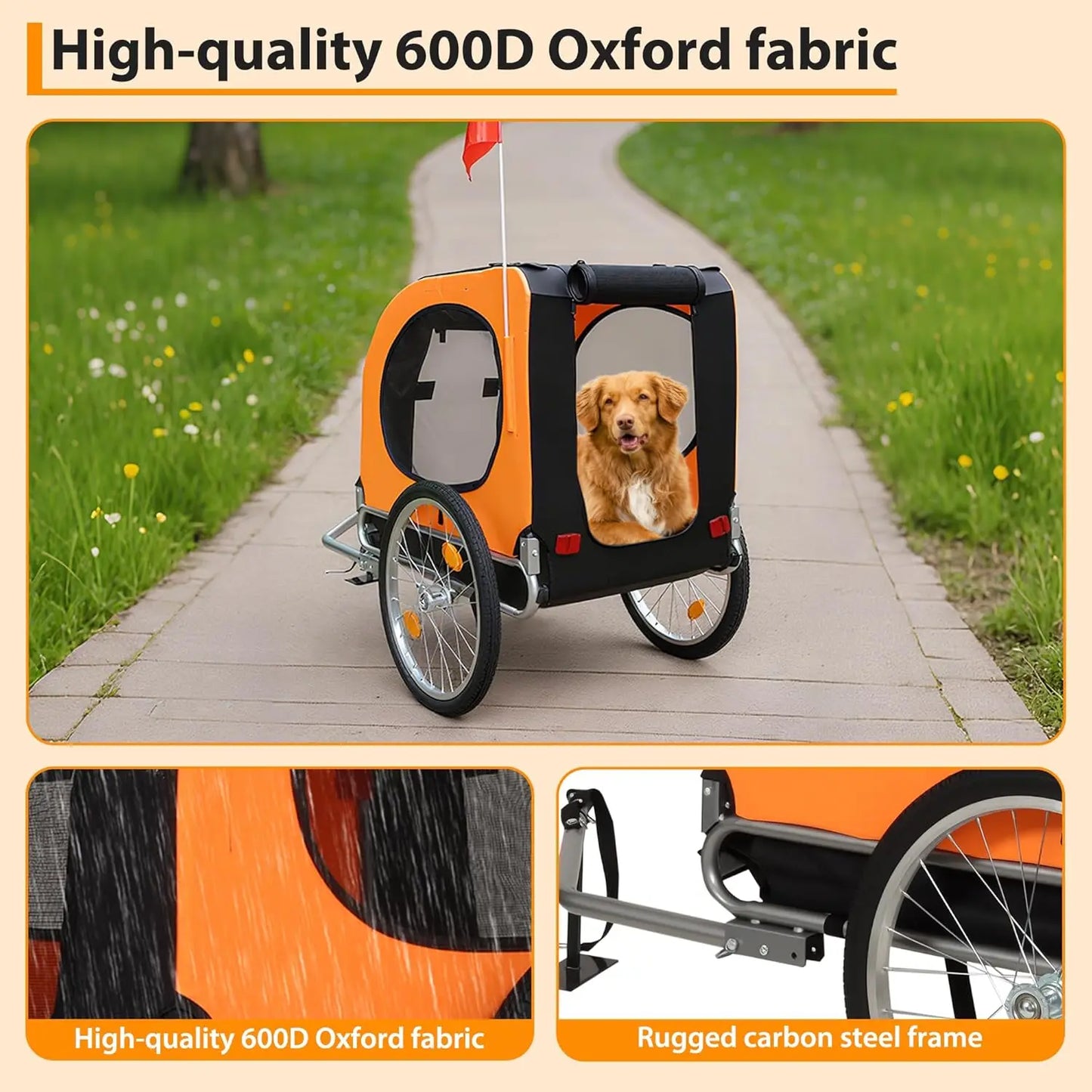 Twister.CKB All Breeds Dog Bike Trailer Large Capacity 88 Lbs Foldable Oxford Fabric Quick Release Wheels