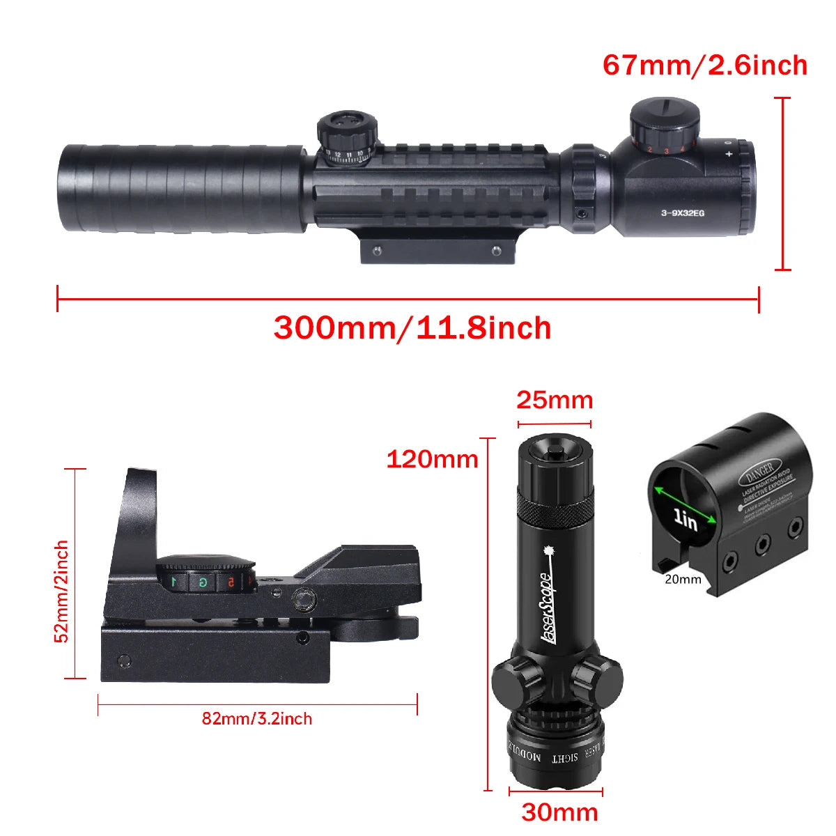 Riflescope Tactical 3 To 9x Red Dot Illuminated Optic