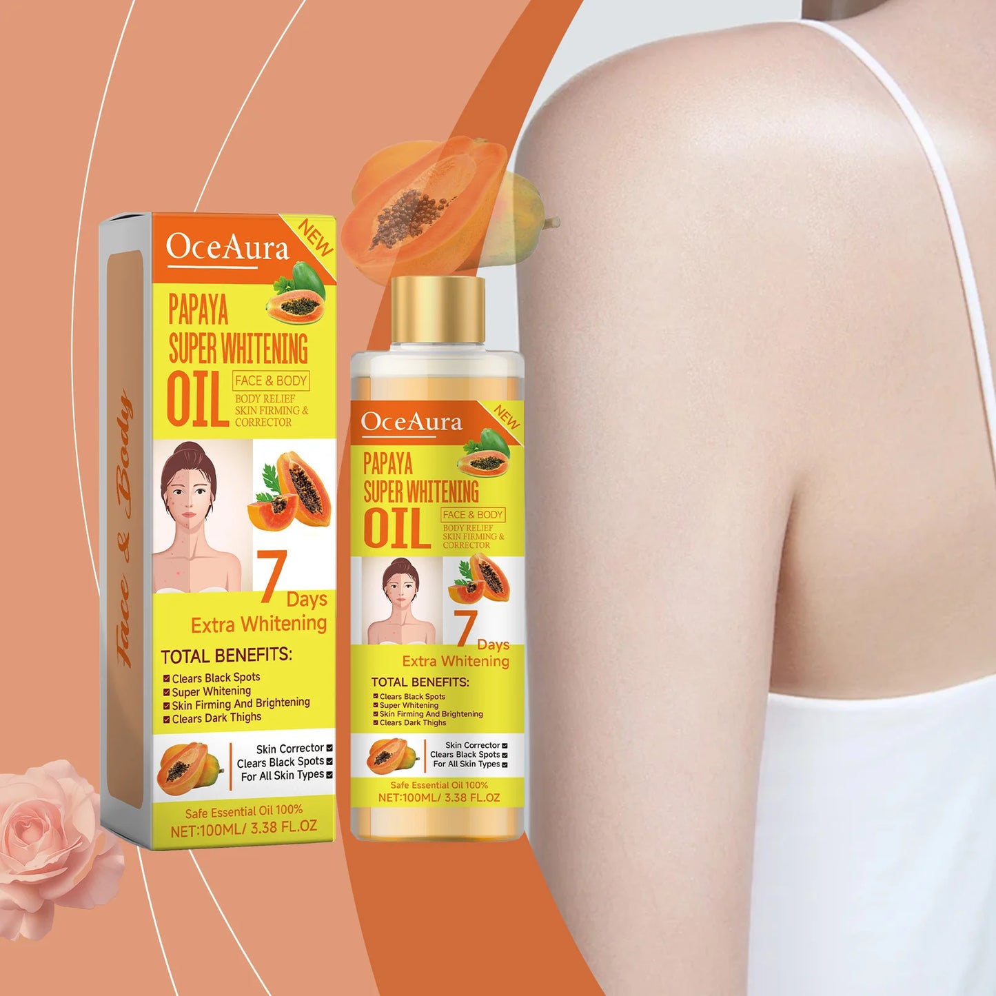 OceAura Papaya Face and Body Oil for Brightening and Firming